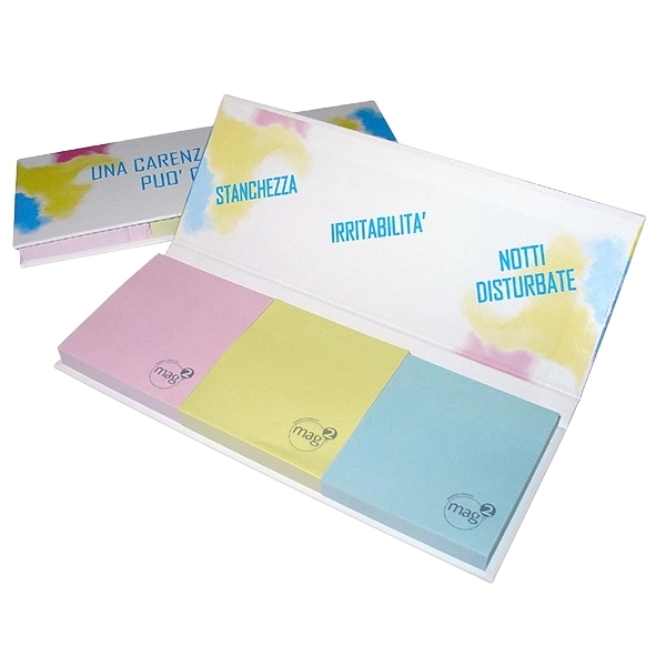 Post-it triplo hard cover gadget personalizzato. Esempio logo MAG2
