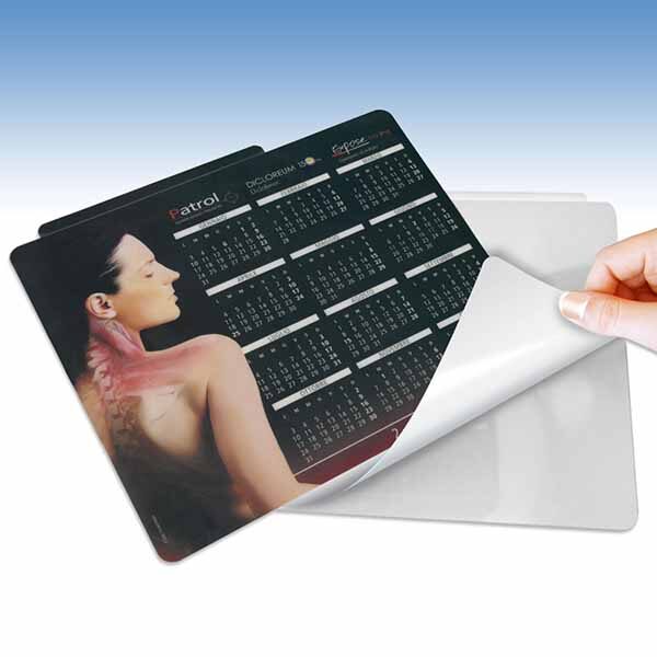 mouse pad matte clear PVC, adhesive back. Personalized in full color.