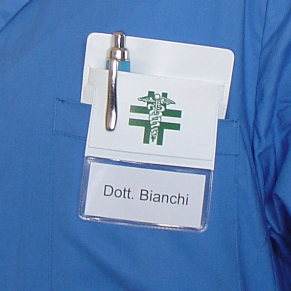Branded white coat pocket protector