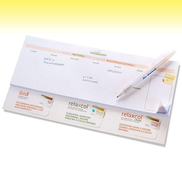 Desktop mini planning with bespoke cardboard cover and display area at the bottom