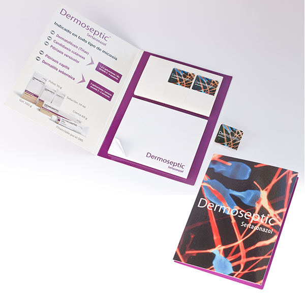 Sticky notepad with cover and bespoke index flag