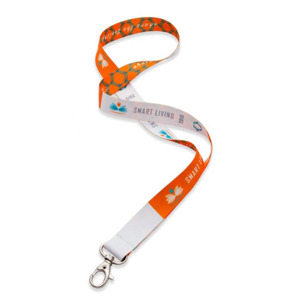 Lanyard in raso di poliestere personalizzato in quadricromia con portacellulare e moschettone