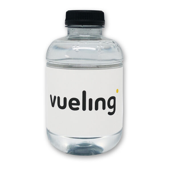 Bottiglia in Re-Pet ecologica. 25 cl. Personalizzata con etichetta di carta
