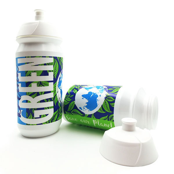 Borraccia in plastica ecologica. Gadget aziendale personalizzato ecosostenibile