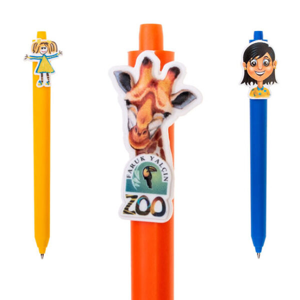 Penna in plastica biodegradabile. Clip semplice o su misura. Soggetto Zoo. Gadget aziendale personalizzato
