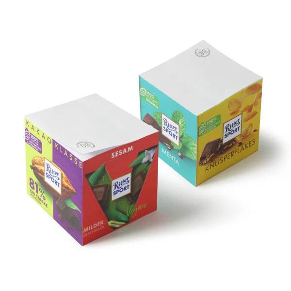 Customized cube or Customized paper cubes 70x70x70mm post-it notes subject RitterSport Producer: Proramillenote
