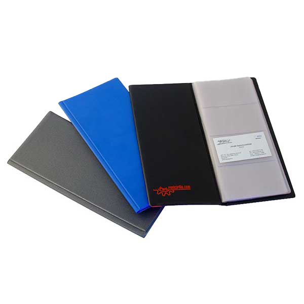 Book style business card holder with color logo print, elegant tool for B2B branding and promotion sku 242