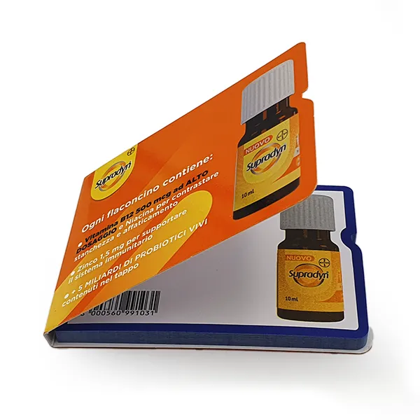 SG H021 94X69 mm post-it con sagoma di flacone. Con copertina opzionale. Soggetto Supradyn