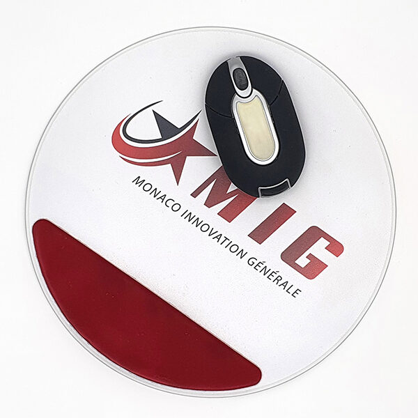 Mouse pad con poggiapolso ergonomico in floccato rosso frontale