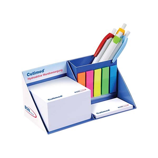 Organizer Dado post-it con bandierine e portapenne. Dado organizer a forma di cubo  esempio soggetto nero